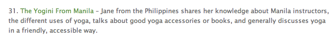 Yogini from Manila in Top 100 Yoga Blogs